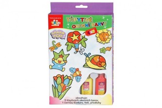 Sada okeních barev s třpytkami 5x20ml + kontury + předlohy