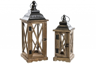 Dřevěná lucerna hnědá, sada 2 ks