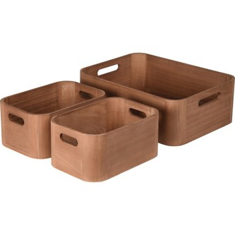 Úložný box dřevěný sada 3 ks tmavě hnědá
