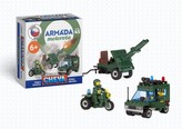 Stavebnica Cheva 45 Jeep vojenský s delom plast 123ks v krabici 18x19x9cm