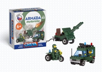 Stavebnica Cheva 45 Jeep vojenský s delom plast 123ks v krabici 18x19x9cm
