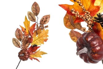 Podzimní větvička s tmavě oranžovou dýní 60 cm