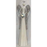 Anděl kovový se srdcem, bílá barva.