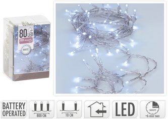 řetěz  800cm, 80LED bílé, vnitř., časovač