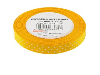 Wstążka satynowa w kropki żółta 12mmx22m