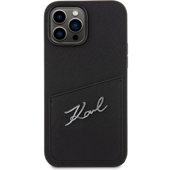 Karl Lagerfeld Saffiano Card Slot Metal Signature kryt iPhone 13 Pro Max černý