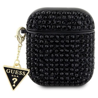 Guess Rhinestones Triangle Metal Logo pouzdro AirPods 1/2 černé