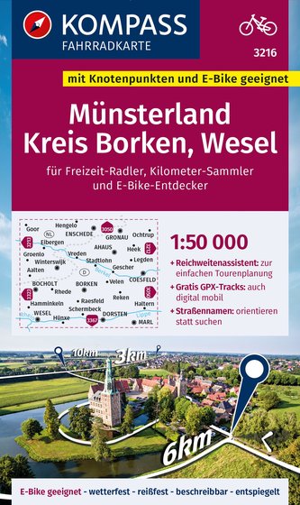 KOMPASS Fahrradkarte 3216 Münsterland, Kreis Borken, Wese 1:50.000