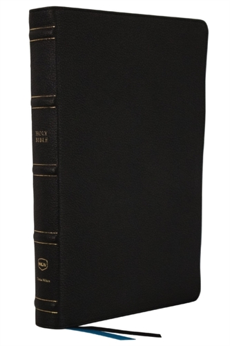 NKJV, Large Print Thinline Reference Bible, Blue Letter, Maclaren Series, Genuine Leather, Black, Comfort Print