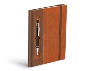 Diář 2024 T805 PU týdenní light brown/dark brown na propisku