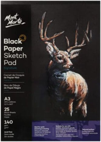 Mont Marte skicovací blok, černý papír, 140g/m², A3, č. 0059, 25 listů