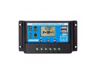 Solární regulátor PWM 12-24V/30A+USB pro Pb baterie, LiFePO4, Li-ion