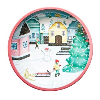 PODNOS VÁNOČNÍ KULATÝ "VESNIČKA" 26x2,5CM PLECHOVÝ