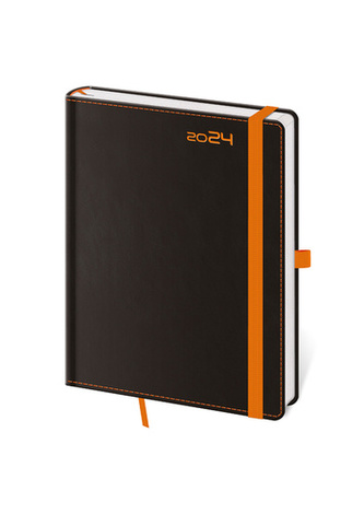 Diář 2024 týdenní B6 Black Orange s poutkem na propisku