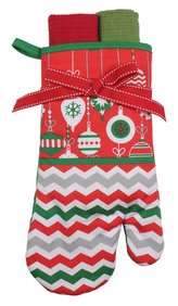 Kuchyňský dárkový set SZEWRON rukavice 18x30 cm - 2x utěrka 38x64 cm MyBestHome