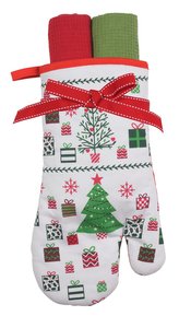 Kuchyňský dárkový set PREZENT rukavice 18x30 cm - 2x utěrka 38x64 cm MyBestHome