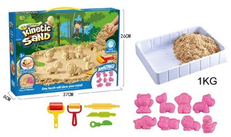 Magický písek 1kg s formičkami  a doplňky v krabici 37,5x26x6,5cm