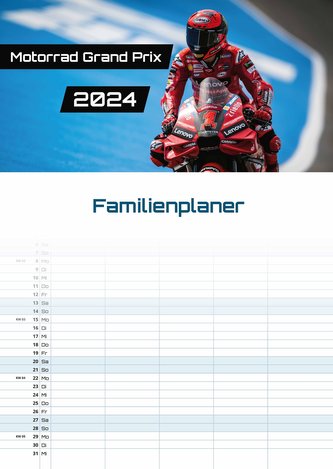 Motorrad Grand Prix 2024 - Kalender | MotoGP DIN A3 (Familien-/Terminplaner)