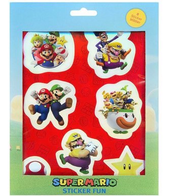 BOX 12 KS SADA 8 ARCHŮ SAMOLEPKY SUPER MARIO - velikost box 12 ks