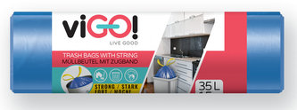 Vigo vrecia na odpad 35l HDPE - modré zaťahovacie 15 ks