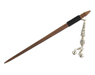 Jehlice do vlasů 18,5 cm, dřevo, rolničky, korálek kov B - váleček