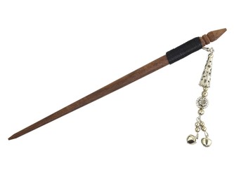 Jehlice do vlasů 18,5 cm, dřevo, rolničky, korálek kov R - malý s květinou