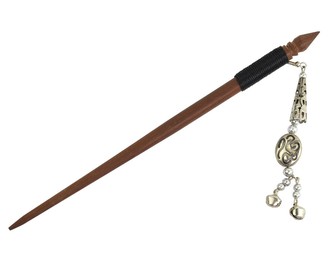 Jehlice do vlasů 18,5 cm, dřevo, rolničky, korálek kov G - placka zdobená