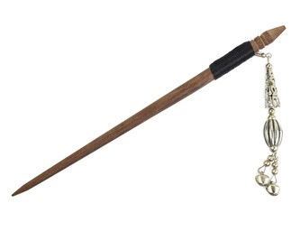 Jehlice do vlasů 18,5 cm, dřevo, rolničky, korálek kov D - drážky, velký