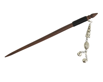 Jehlice do vlasů 18,5 cm, dřevo, rolničky, korálek kov J - drážky, malý