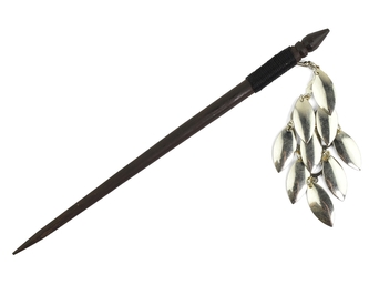 Jehlice do vlasů 18,5 cm, dřevo, velká kovová ozdoba G - hrozen šupiny