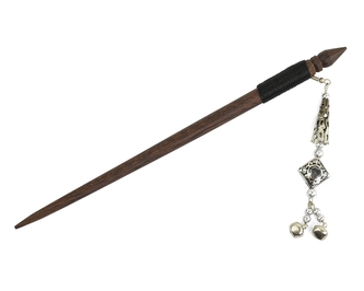 Jehlice do vlasů 18,5 cm, dřevo, rolničky, korálek kov L - kosočtverec, zdobený