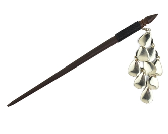 Jehlice do vlasů 18,5 cm, dřevo, velká kovová ozdoba L - Hrozen slzy