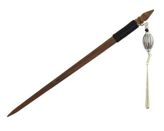 Jehlice do vlasů 18,5 cm, dřevo, tyčinka a korálek - Zdobený drážky