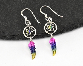 Stříbrné visací náušnice, Lapač snů multicolour mini