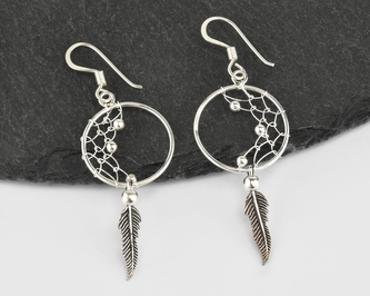 Stříbrné visací náušnice, půl Lapač snů