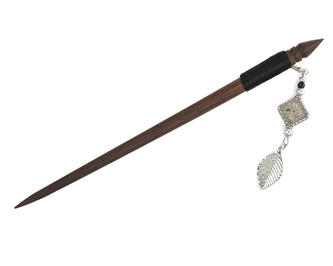 Jehlice do vlasů 18,5 cm, dřevo, kovový korálek G - Kosočtverec, list