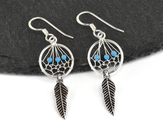 Stříbrné visací náušnice, Lapač snů modré kamínky