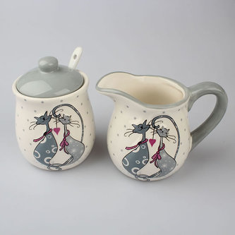 Keramická mlékovka a cukřenka - kočky 265 ml