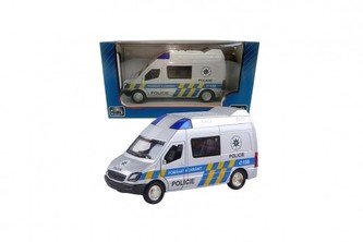 Auto polícia kov/plast 12cm na spätné natiahnutie na batérie so zvukom so svetlom v krabičke 16x8,5x7cm