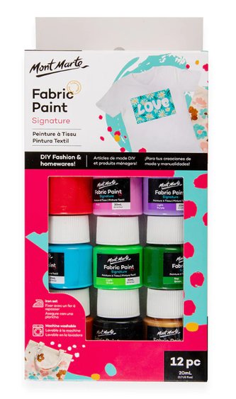 Mont Marte sada barev na textil, 12 x 20ml, č. 0076, papírový obal