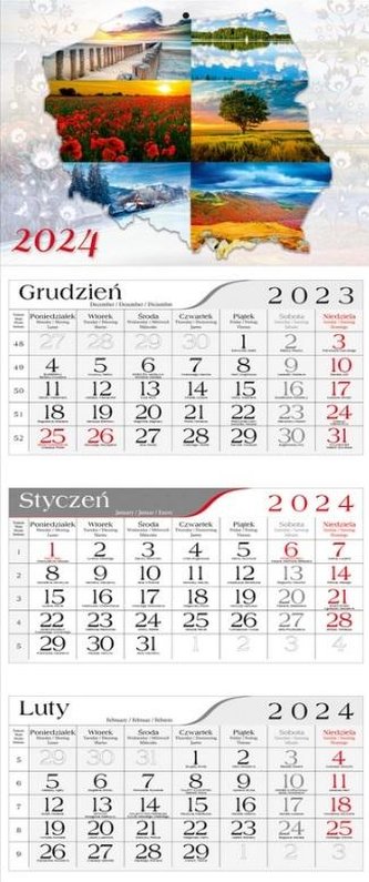 Kalendarz 2024 Trójdzielny Polska