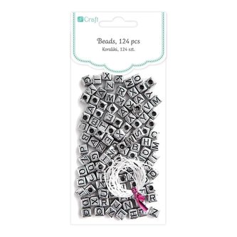 Koraliki literki czarne na srebrnej bazie 30g