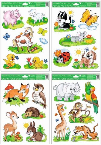 dekorace okenní ZVÍŘÁTKA 33,5x26cm, ruč,mal., fólie (1 Ks)