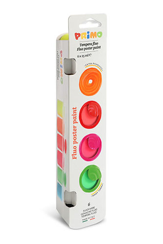 Temperové barvy PRIMO FLUO, 6 x 25ml, kelímky