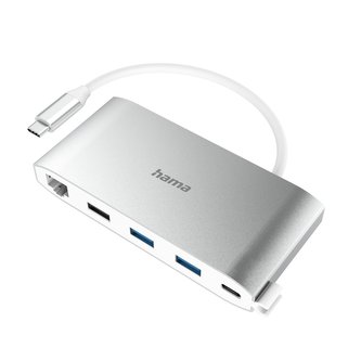 Hama USB-C hub, Multiport, 8 připojení, 3x USB-A, 2x USB-C, VGA, HDMI, LAN