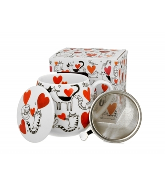 Porcelánový hrnek byliňák Cat's World hearts 430 ml v dárkovém boxu