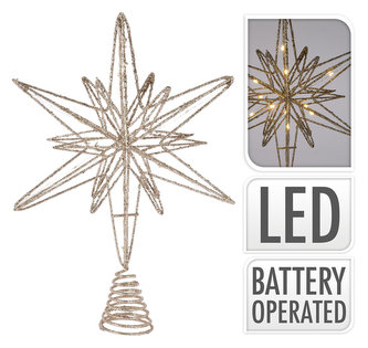 špička na stromek 20LED HVĚZDA 33cm CHAMPAGNE/ZLA