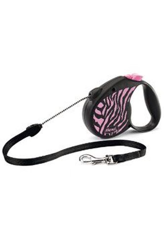 Vodítko FLEXI Safari zebra M lanko 5m/20kg růžová