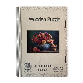 Dřevěné puzzle Zátiší s chryzantémou A3
