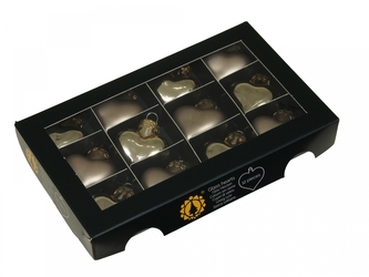 Skleněné baňky - srdíčka 4 cm podzim, sada 12 ks